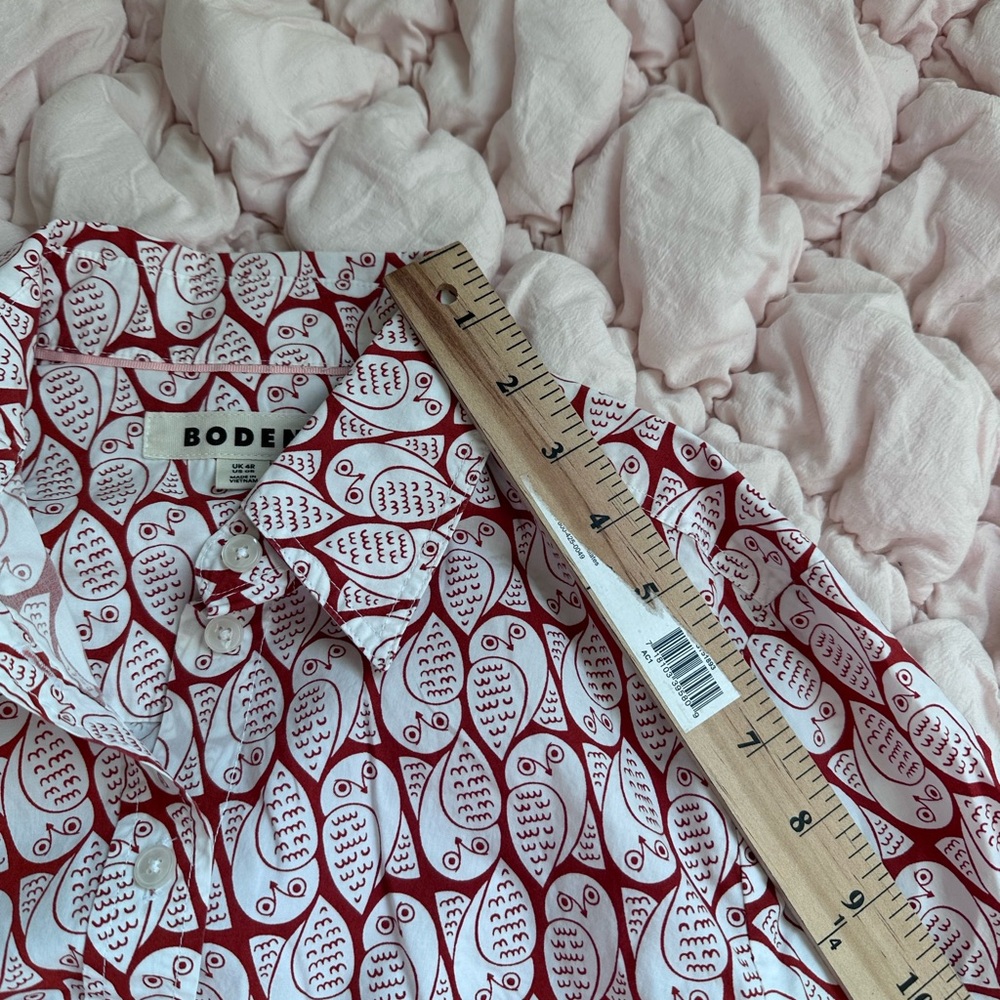 Boden Sienna Cotton Shirt Copper Owl Stamp Women’s 0 - Picture 8 of 10